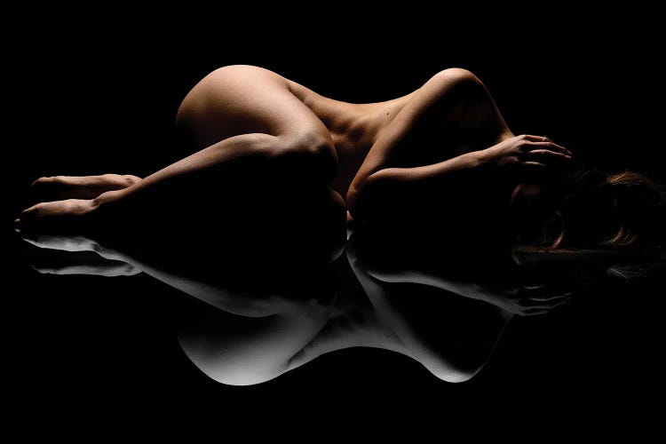 Nude Art Attractive Reflection Of Naked Woman Sexy Laying Down On Black XVII