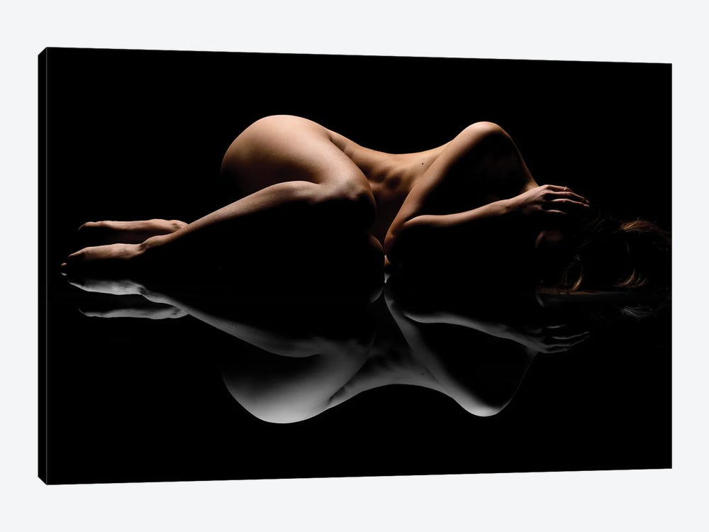 Nude Art Attractive Reflection Of Naked Woman Sexy Laying Down On Black XVII by Alessandro Della Torre 1-piece Canvas Print