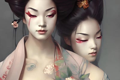 Beautiful Geishas Posing by Alessandro Della Torre framed canvas print