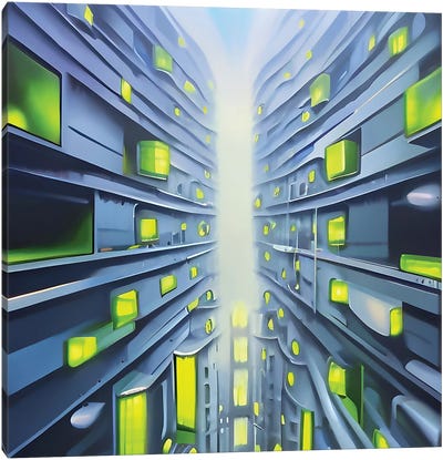 Blue And Green Urban Building Canvas Art Print - Alessandro Della Torre