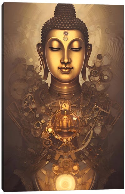 Buddha In Steampunk Style III Canvas Art Print - Buddha