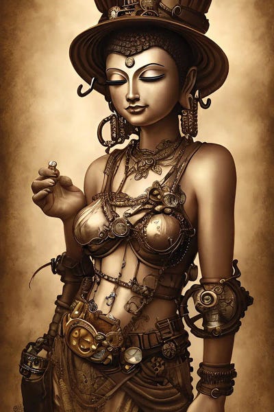 Buddha Woman In Steampunk Style II by Alessandro Della Torre framed canvas print