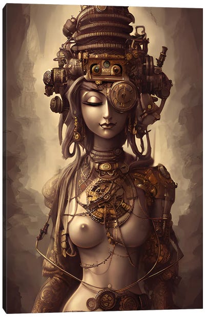 Buddha Woman In Steampunk Style IV Canvas Art Print - Alessandro Della Torre