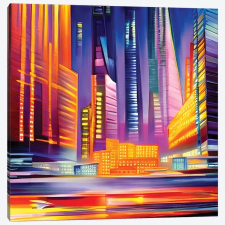 Colorful Cyberpunk City Canvas Print #ADT1240} by Alessandro Della Torre Canvas Artwork