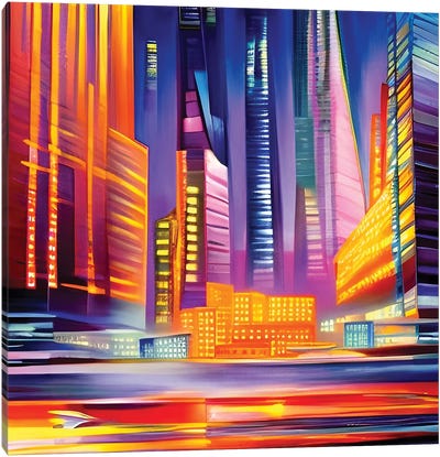Colorful Cyberpunk City Canvas Art Print - Alessandro Della Torre