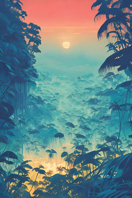 Colorful Cyberpunk Jungle In The Sunset