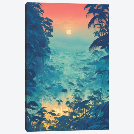 Colorful Cyberpunk Jungle In The Sunset Canvas Print #ADT1241} by Alessandro Della Torre Canvas Art