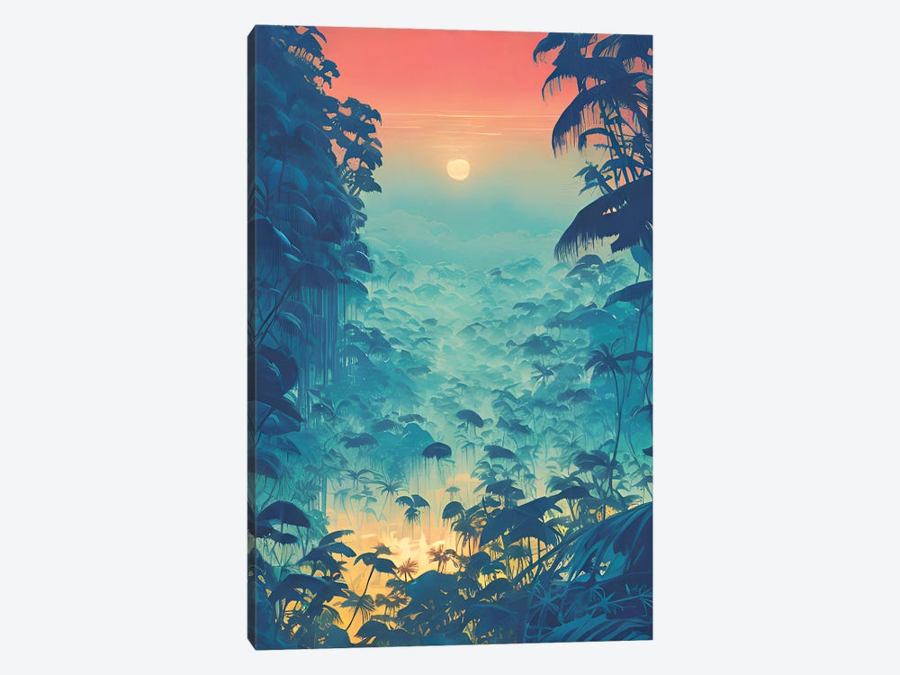 Colorful Cyberpunk Jungle In The Sunset by Alessandro Della Torre 1-piece Canvas Artwork