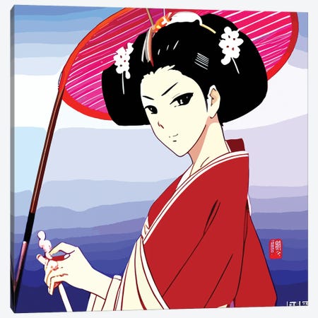Comic Of A Geisha With Umbrella Canvas Print #ADT1243} by Alessandro Della Torre Canvas Artwork