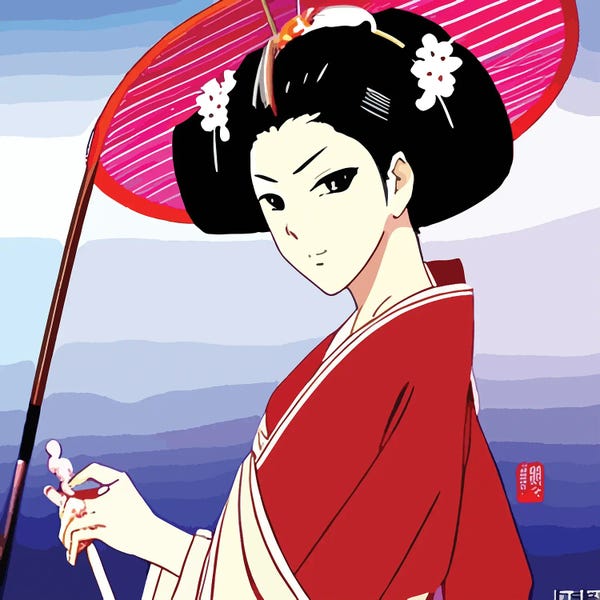 East Asian Culture: Comic Of A Geisha With Umbrella by Alessandro Della Torre