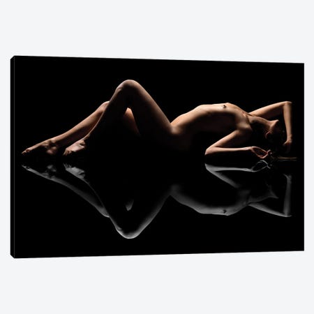 Nude Art Attractive Reflection Of Naked Woman Sexy Laying Down On Black XII Canvas Print #ADT124} by Alessandro Della Torre Canvas Artwork