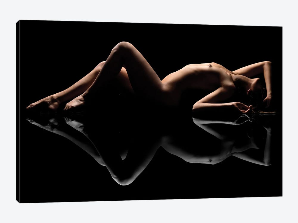 Nude Art Attractive Reflection Of Naked Woman Sexy Laying Down On Black XII by Alessandro Della Torre 1-piece Canvas Art