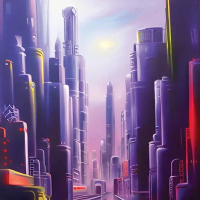 Cyberpunk Futuristic Violet City by Alessandro Della Torre canvas print