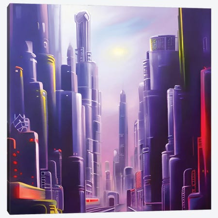 Cyberpunk Futuristic Violet City Canvas Print #ADT1251} by Alessandro Della Torre Canvas Print