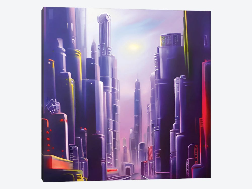 Cyberpunk Futuristic Violet City by Alessandro Della Torre 1-piece Art Print