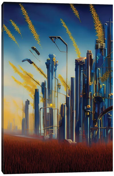 Cyberpunk Illustration Of A Futuristic Cityscape XVII Canvas Art Print - Alessandro Della Torre