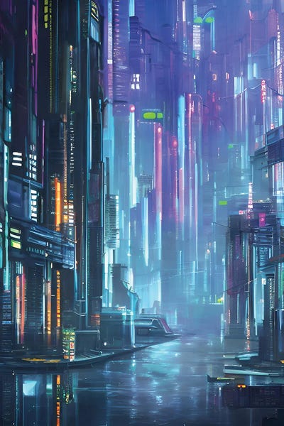 Cyberpunk Illustration Of A Futuristic Cityscape V by Alessandro Della Torre canvas print