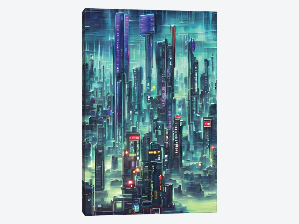 Cyberpunk Illustration Of A Futuristic Cityscape VI by Alessandro Della Torre 1-piece Canvas Art Print