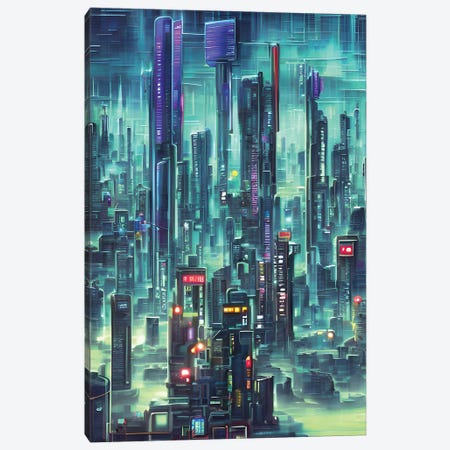 Cyberpunk Illustration Of A Futuristic Cityscape VI Canvas Print #ADT1257} by Alessandro Della Torre Canvas Wall Art