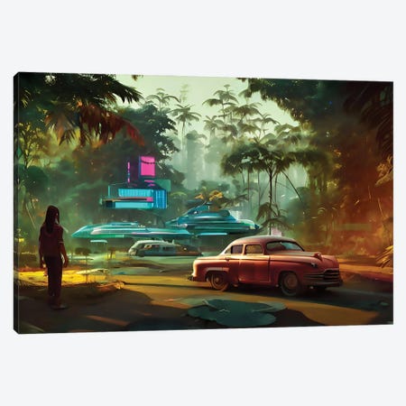 Cyberpunk Jungle On Good Old Days Canvas Print #ADT1258} by Alessandro Della Torre Canvas Art Print