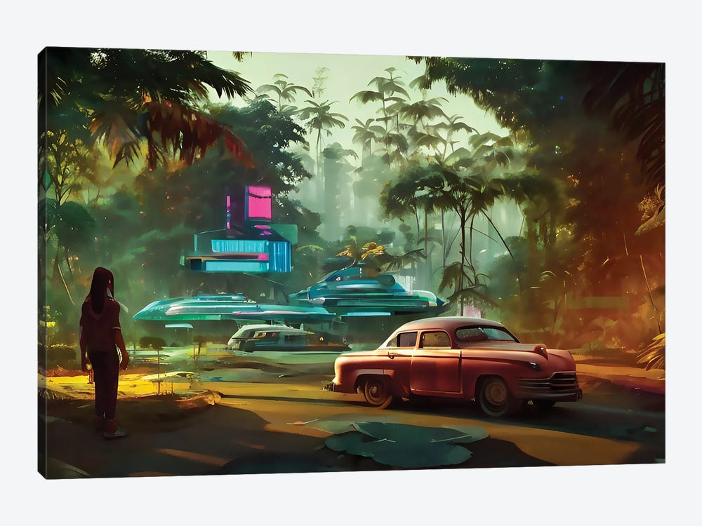 Cyberpunk Jungle On Good Old Days by Alessandro Della Torre 1-piece Canvas Wall Art