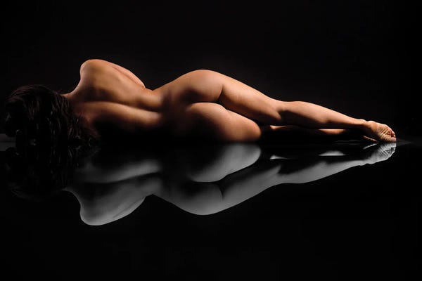 Nude Art Attractive Reflection Of Naked Woman Sexy Laying Down On Black XXIII