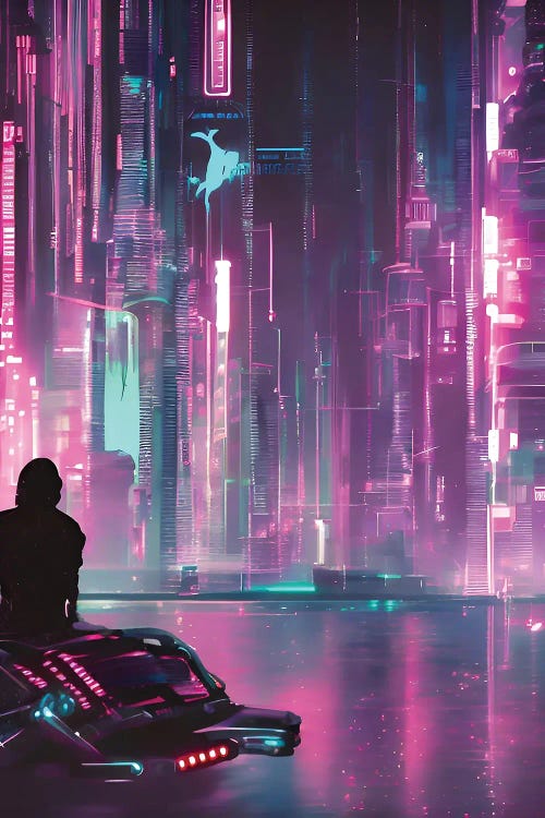 Cyberpunk Man Standing In Front Of Colorful City