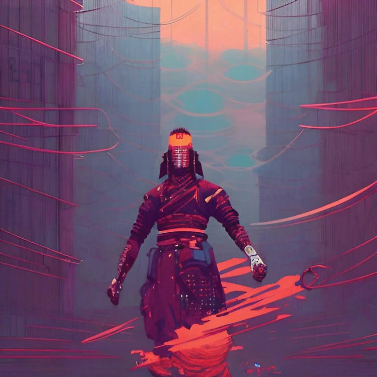 Cyberpunk Samurai In The City Landscape by Alessandro Della Torre wall art