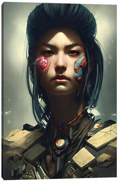 Cyberpunk Samurai Standing Canvas Art Print - Alessandro Della Torre