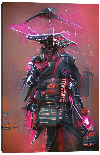 Cyberpunk Samurari Warrior Canvas Art Print - Samurai Art