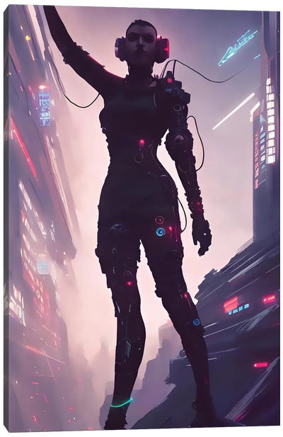 Female Android In Cyberpunk Style Canvas Art Print - Alessandro Della Torre