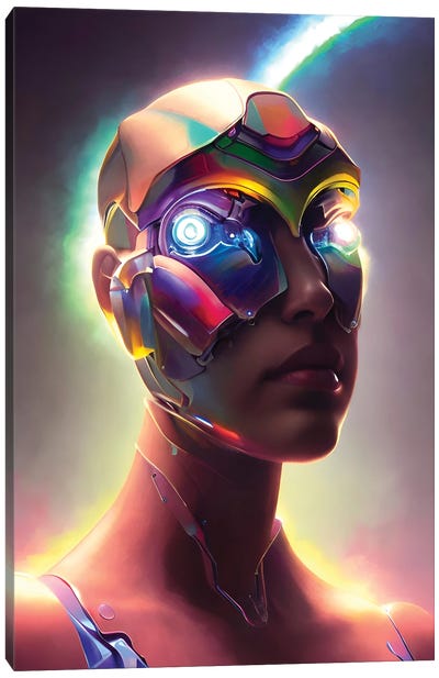Female Cyborg Face Portrait Canvas Art Print - Alessandro Della Torre