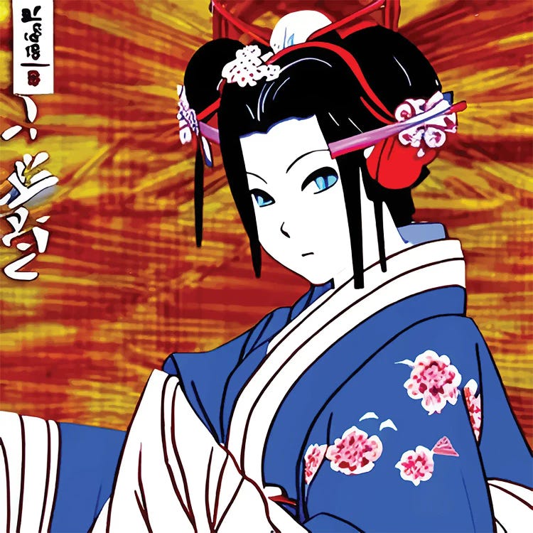 Geisha Anime On Blue