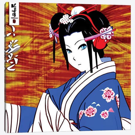 Geisha Anime On Blue Canvas Print #ADT1291} by Alessandro Della Torre Art Print