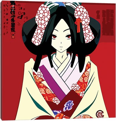 Geisha Anime On Traditional Outfit Canvas Art Print - Alessandro Della Torre