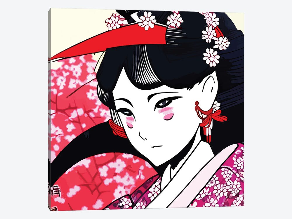 Geisha Anime Portrait by Alessandro Della Torre 1-piece Canvas Print