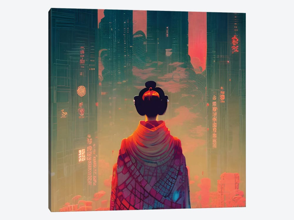 Geisha In A Cyberpunk City Ii by Alessandro Della Torre 1-piece Canvas Wall Art