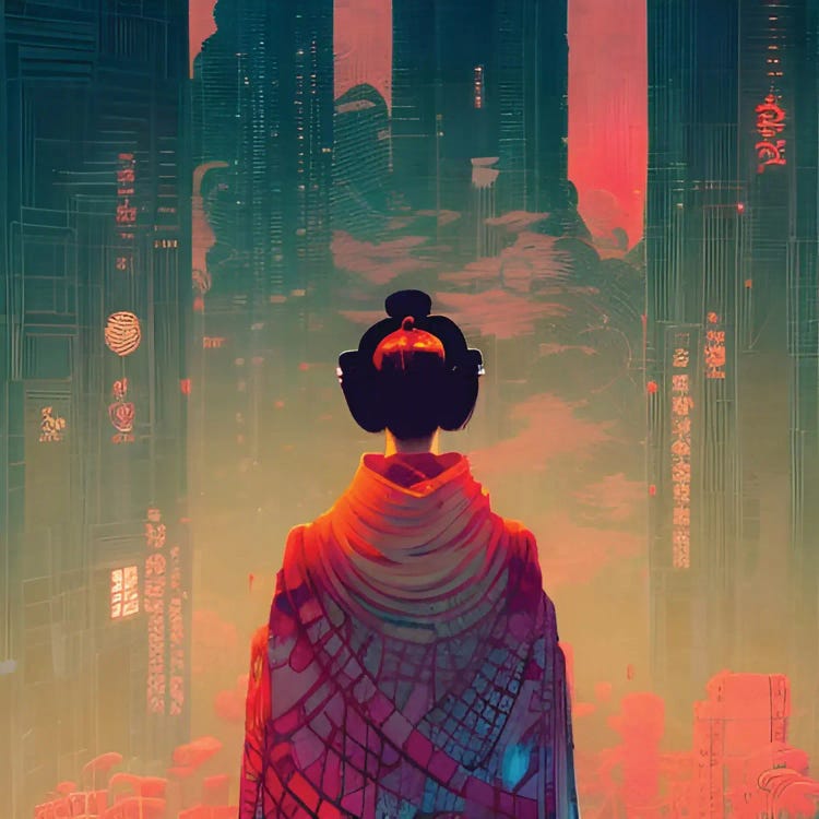 Geisha In A Cyberpunk City Ii