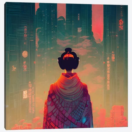 Geisha In A Cyberpunk City Ii Canvas Print #ADT1294} by Alessandro Della Torre Canvas Wall Art