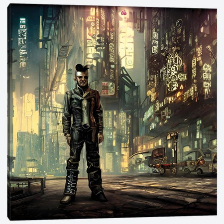 Lonely Man In A Cyberpunk Time Square Canvas Print #ADT1307} by Alessandro Della Torre Canvas Wall Art