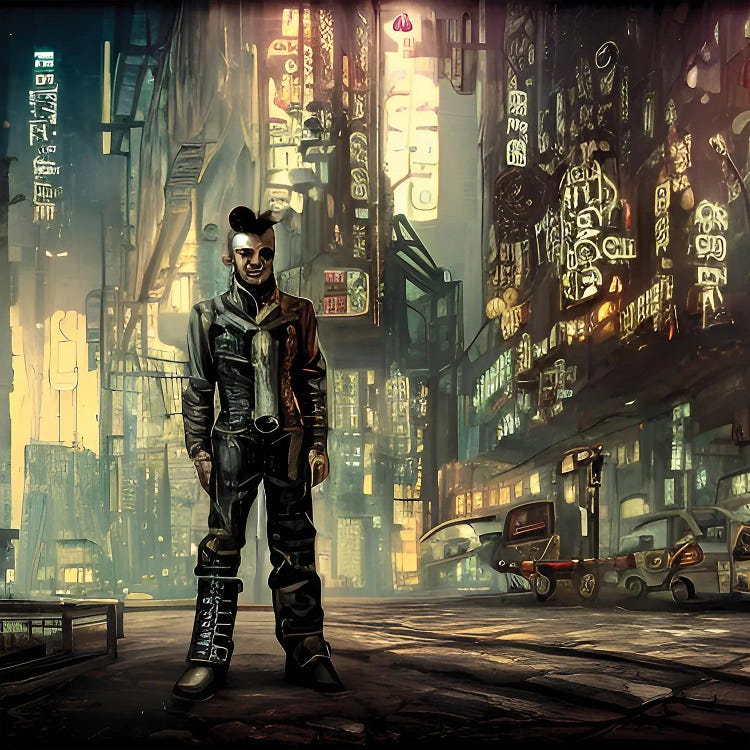 Lonely Man In A Cyberpunk Time Square