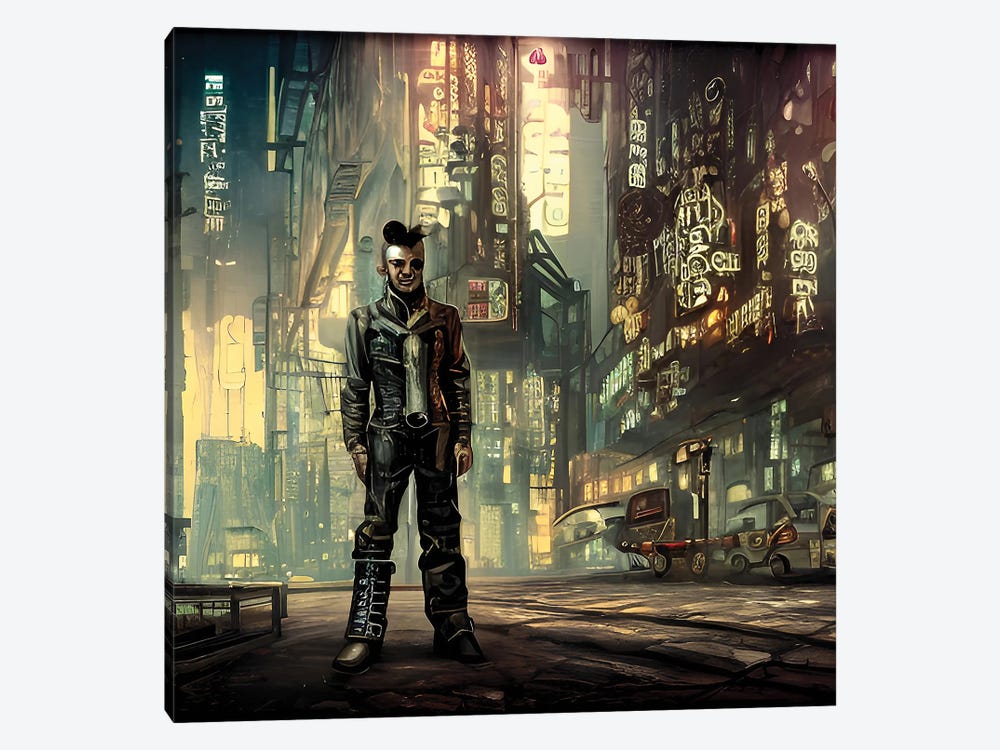 Lonely Man In A Cyberpunk Time Square by Alessandro Della Torre 1-piece Art Print