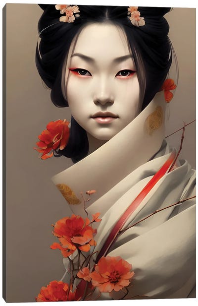 Portrait Of A Geisha II Canvas Art Print - Asian Culture