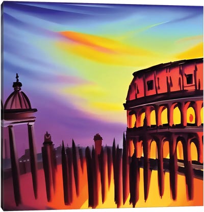 Rome At Sunset Canvas Art Print - The Colosseum