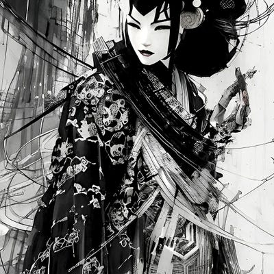 Sketch Of A Japanese Geiasha by Alessandro Della Torre framed canvas print