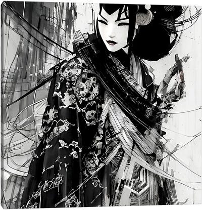 Sketch Of A Japanese Geiasha Canvas Art Print - Geisha