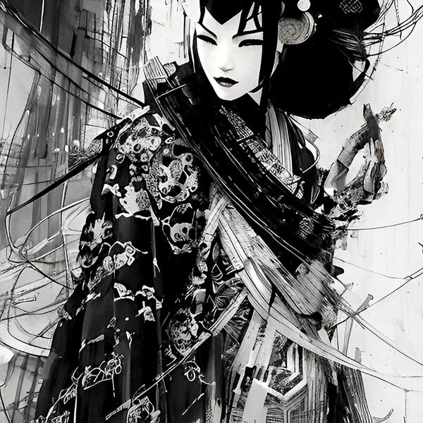 East Asian Culture: Sketch Of A Japanese Geiasha by Alessandro Della Torre