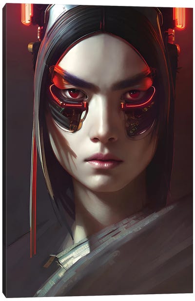 Techno Cyberpunk Samurai Canvas Art Print - Samurai Art