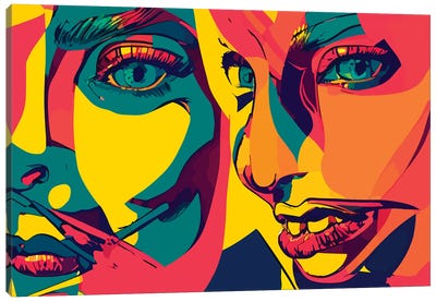 Two People Speaking In A Popart Illustration Canvas Art Print - Alessandro Della Torre