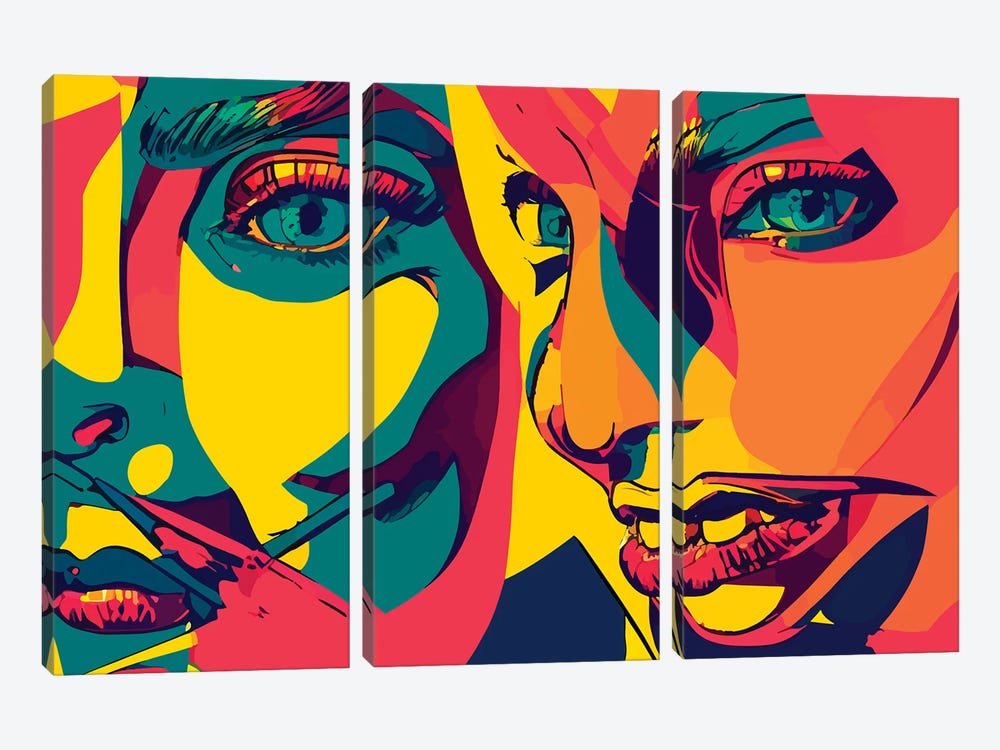 Two People Speaking In A Popart Illustration by Alessandro Della Torre 3-piece Canvas Wall Art